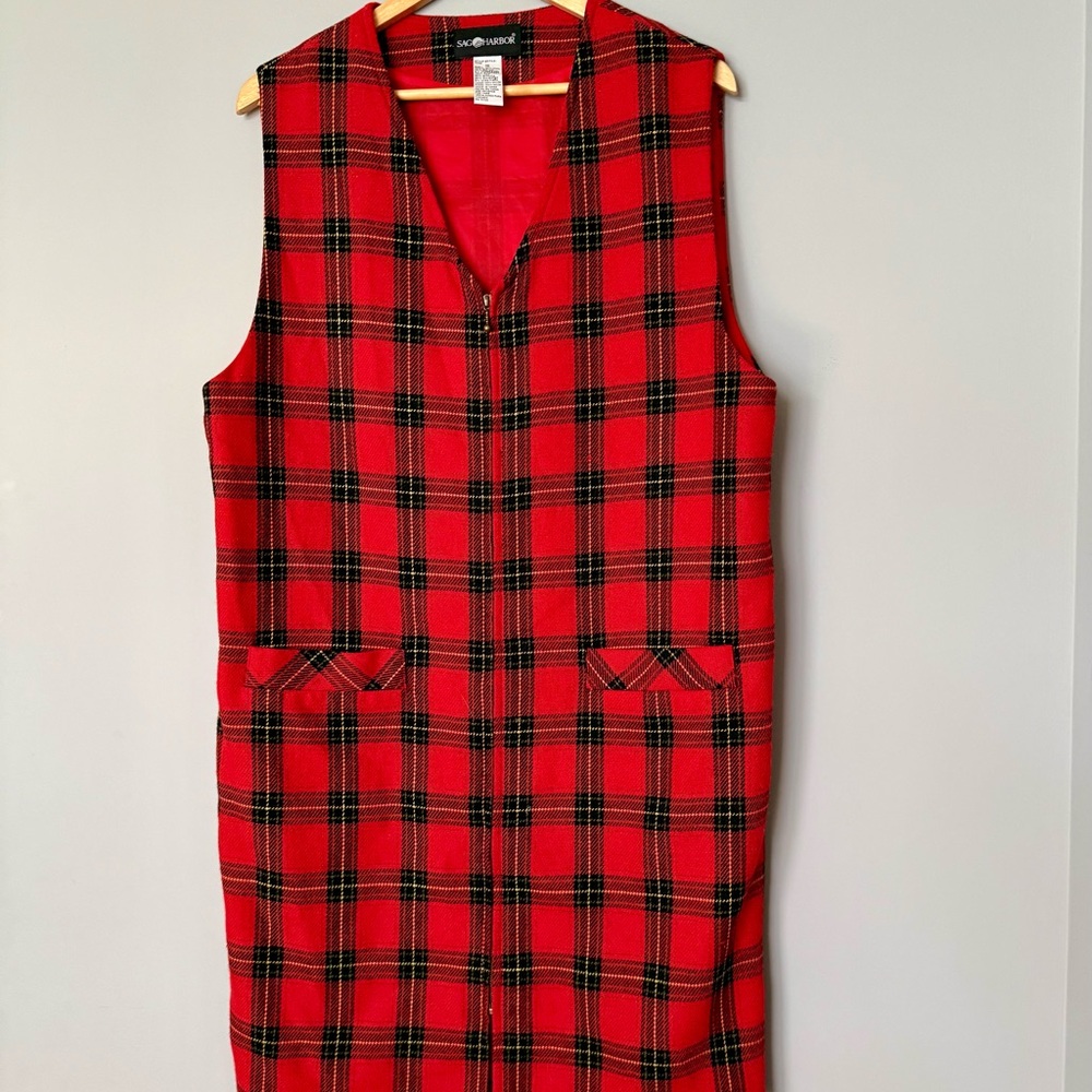 Sag Harbor Women’s Vintage Zipper Red and Black Plaid Midi Dress Jumper Tartan